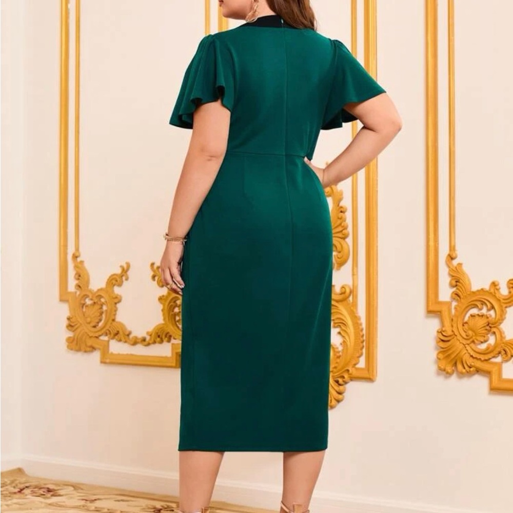 shein Plus Button Front Plicated Detail Asymmetrical Hem Dress 2xl - Picture 2 of 3